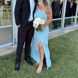 Revelry One-Shoulder Light Blue Bridesmaid Dress